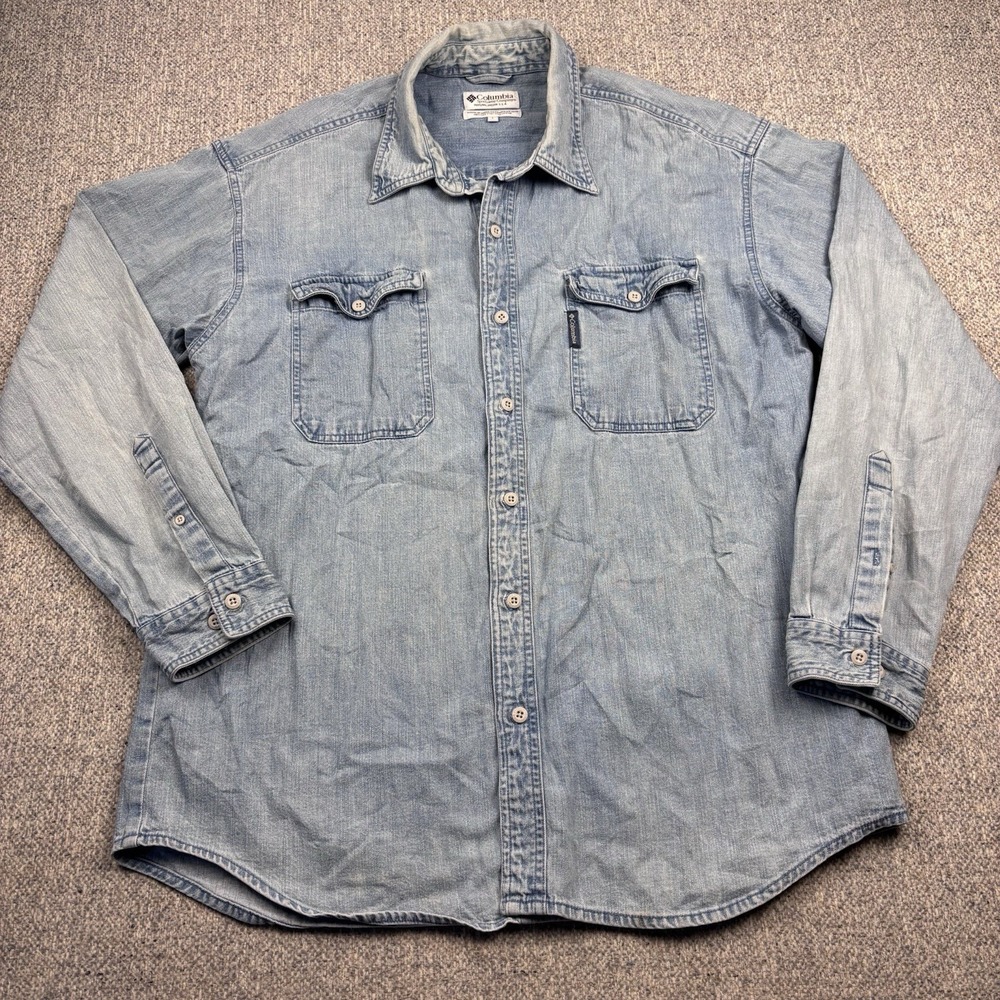 Columbia Denim Button Up Shirt Mens Large 100% Cotton Blue Workwear - Picture 1 of 6